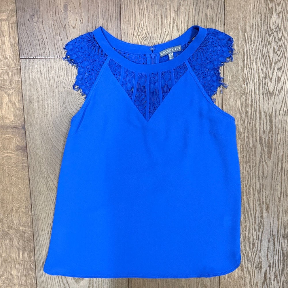 Brixon Ivy Royal Blue Lace Accent Blouse